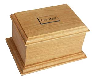 Option 6 Natural Oak casket with engraved nameplate