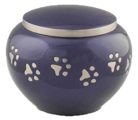 blue paw print pet urn
