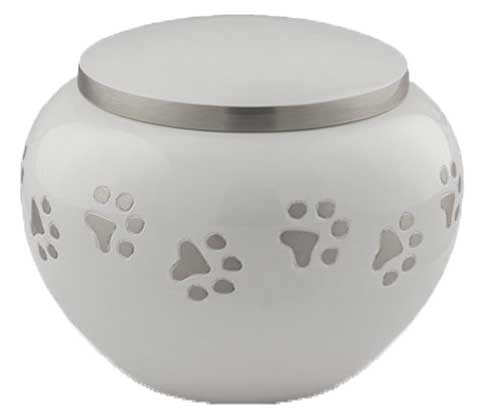 white paw print pet urn