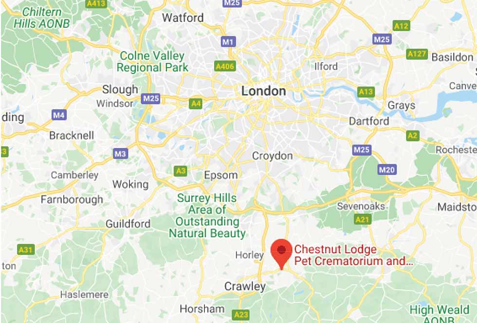 Location Map for Your Surrey Pet Crematorium